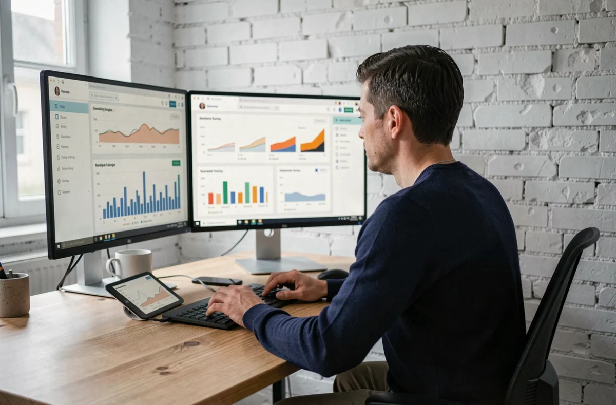 Développeur web spécialisé SEO travaillant sur des tableaux de bord d'analyse à Vannes