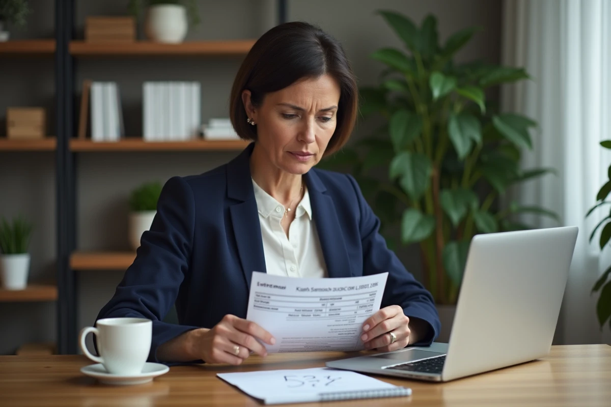 Une cheffe d'entreprise TPE analysant le tarif d'abonnement d'un réseau de networking B2B à son bureau
