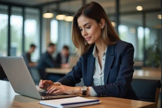 Consultante professionnelle au bureau coworking en pleine concentration