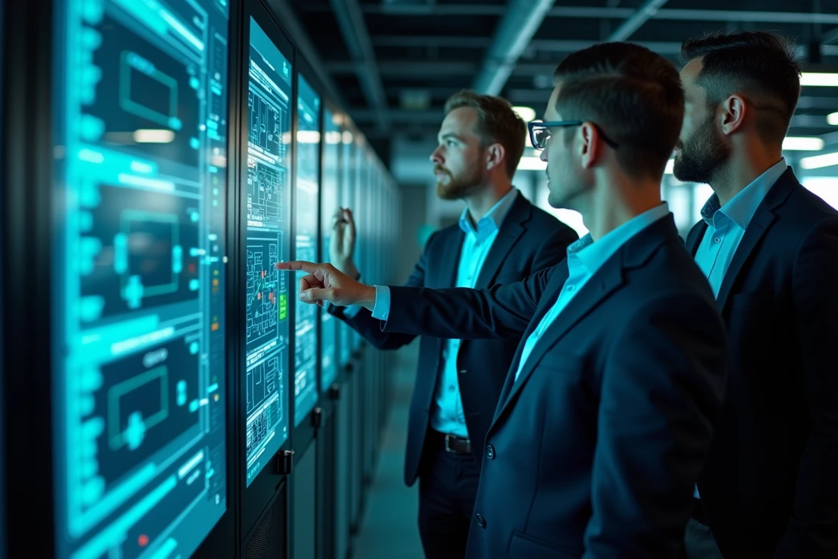 Équipe informatique et juridique travaillant sur la cartographie des flux de données RGPD dans la zone EMEA