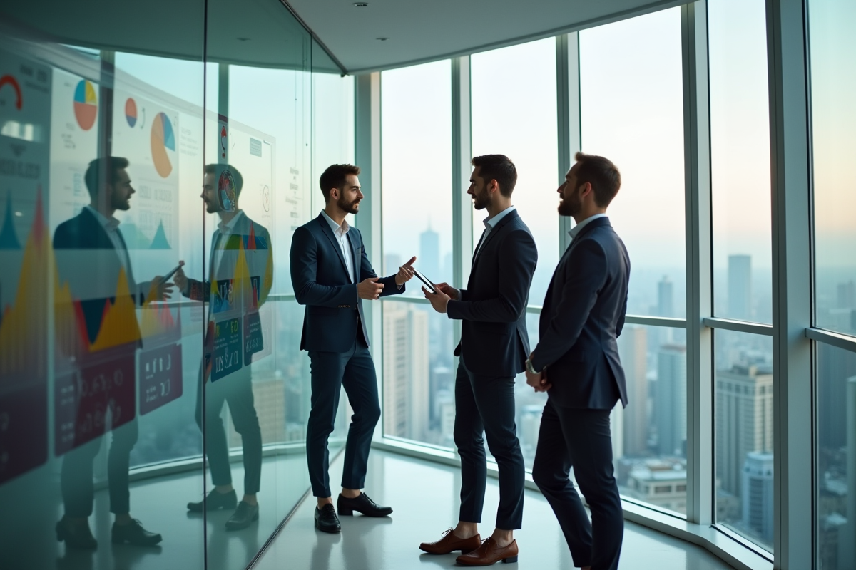 Equipe diverse discutant de graphiques et objectifs marketing