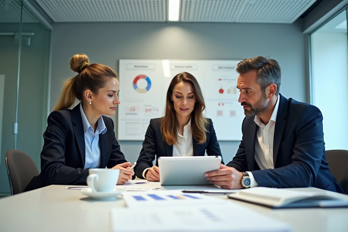 &Eacute;quipe RH de La Poste en r&eacute;union collaborative autour d'outils de gestion des ressources humaines num&eacute;riques
