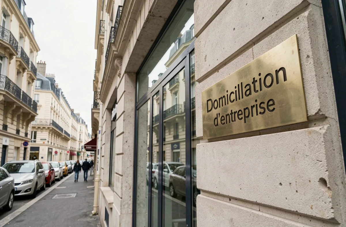 Façade d'un bureau de domiciliation d'entreprise dans une rue commerciale du Seine-Saint-Denis