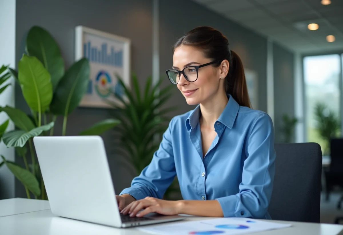 Femme professionnelle analysant des graphiques au bureau