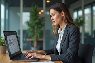 Femme d affaires travaillant sur un ordinateur dans un bureau moderne