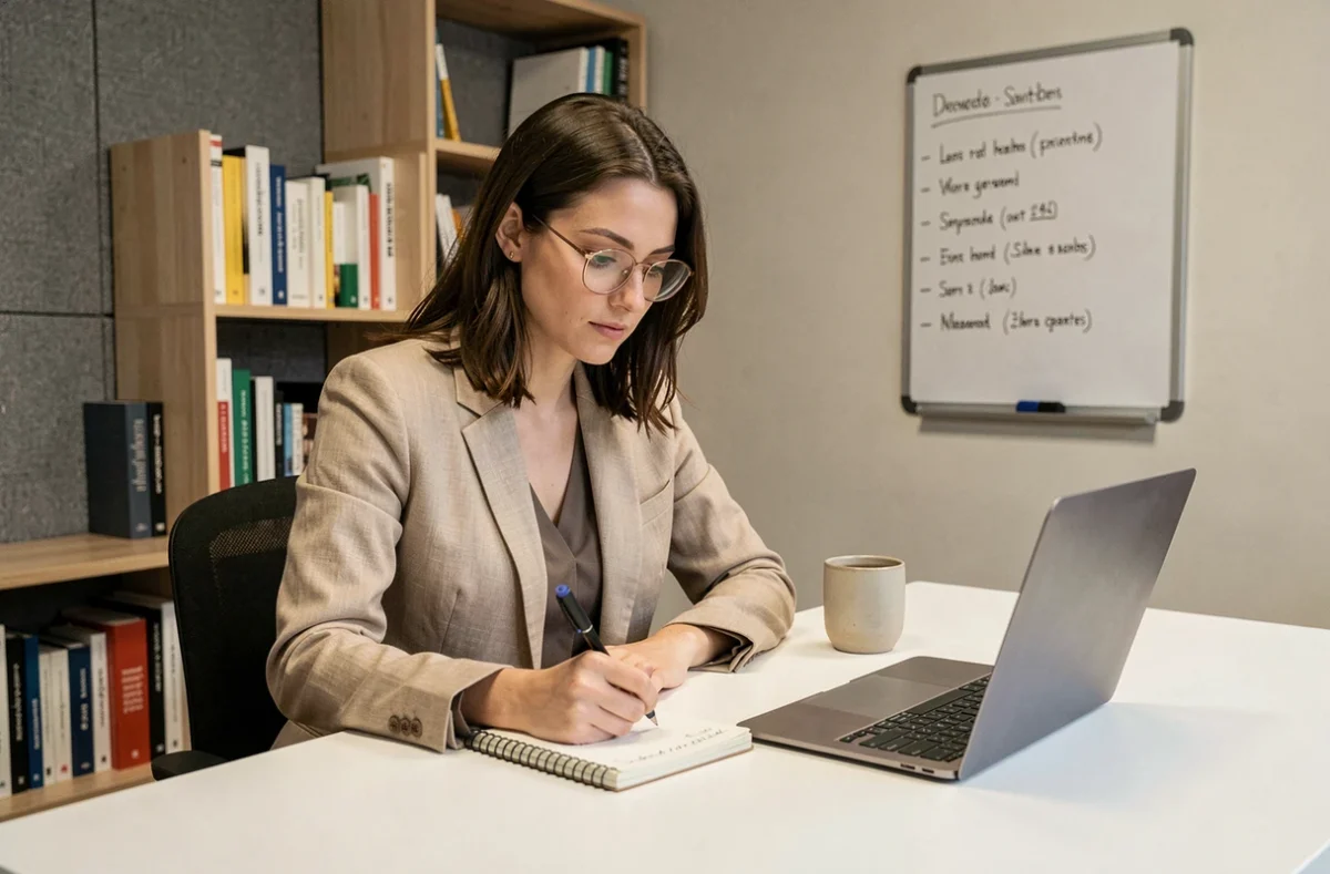 Freelance travaillant dans un espace de coworking calme à Saint-Denis avec un ordinateur portable et un carnet de notes