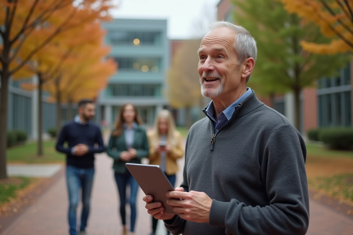 Groupe de jeunes professionnels discutant en extérieur