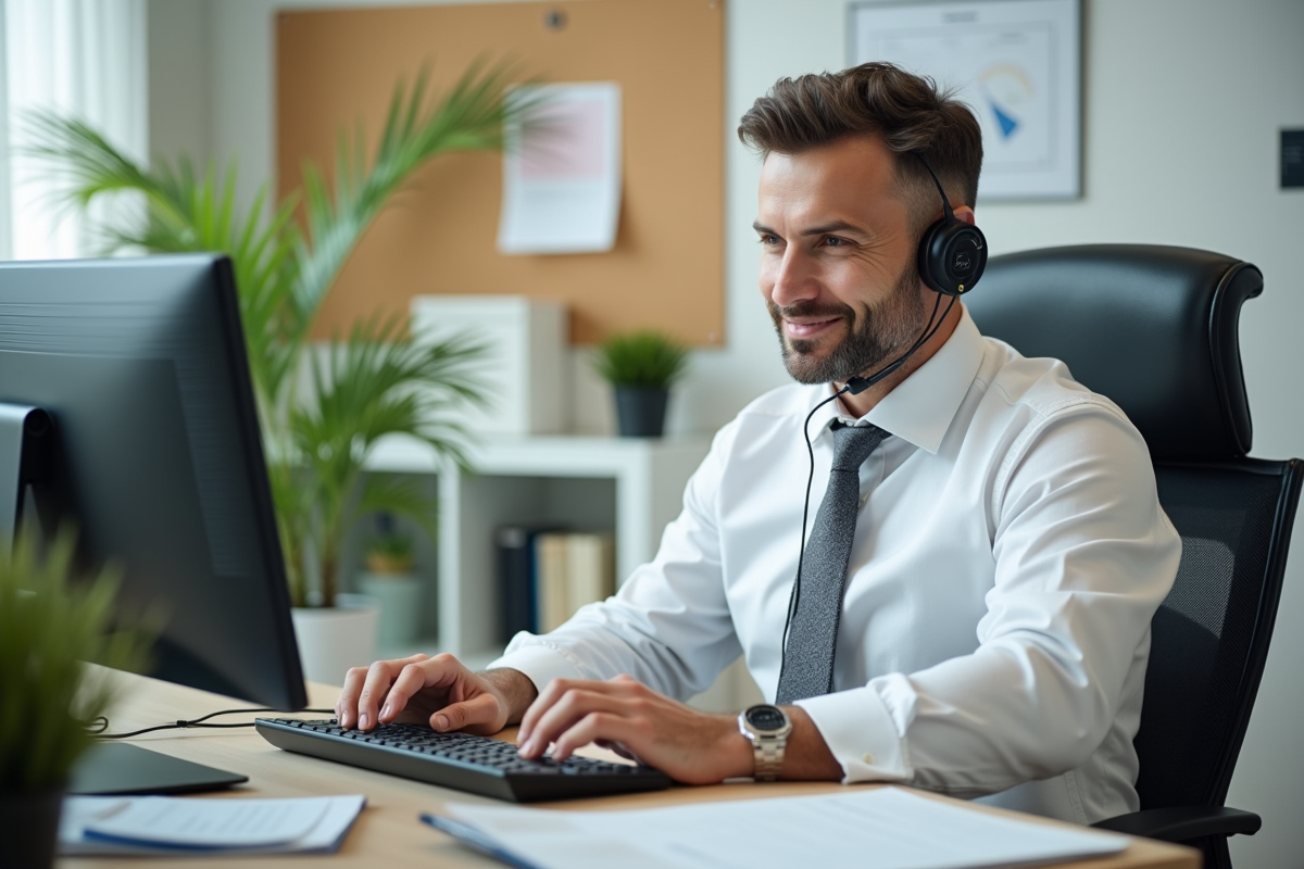 Homme administrateur parlant au téléphone dans un bureau