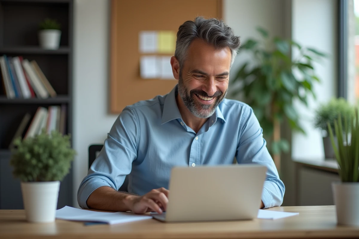 Homme d'affaires en bureau moderne avec ordinateur