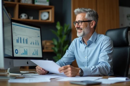 Homme d'affaires concentr&eacute; &agrave; son bureau moderne
