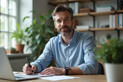 Homme d'âge moyen travaillant dans un bureau à domicile