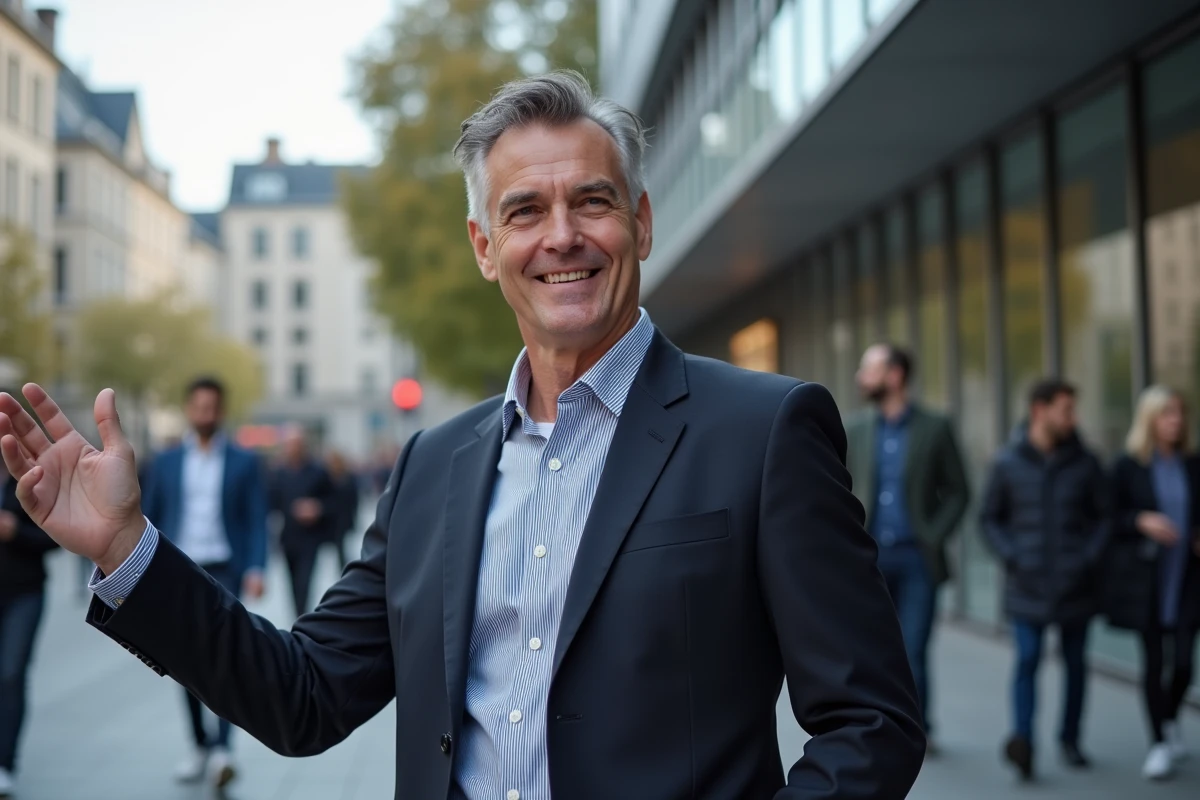 Homme confiant en extérieur devant un bâtiment à Rennes