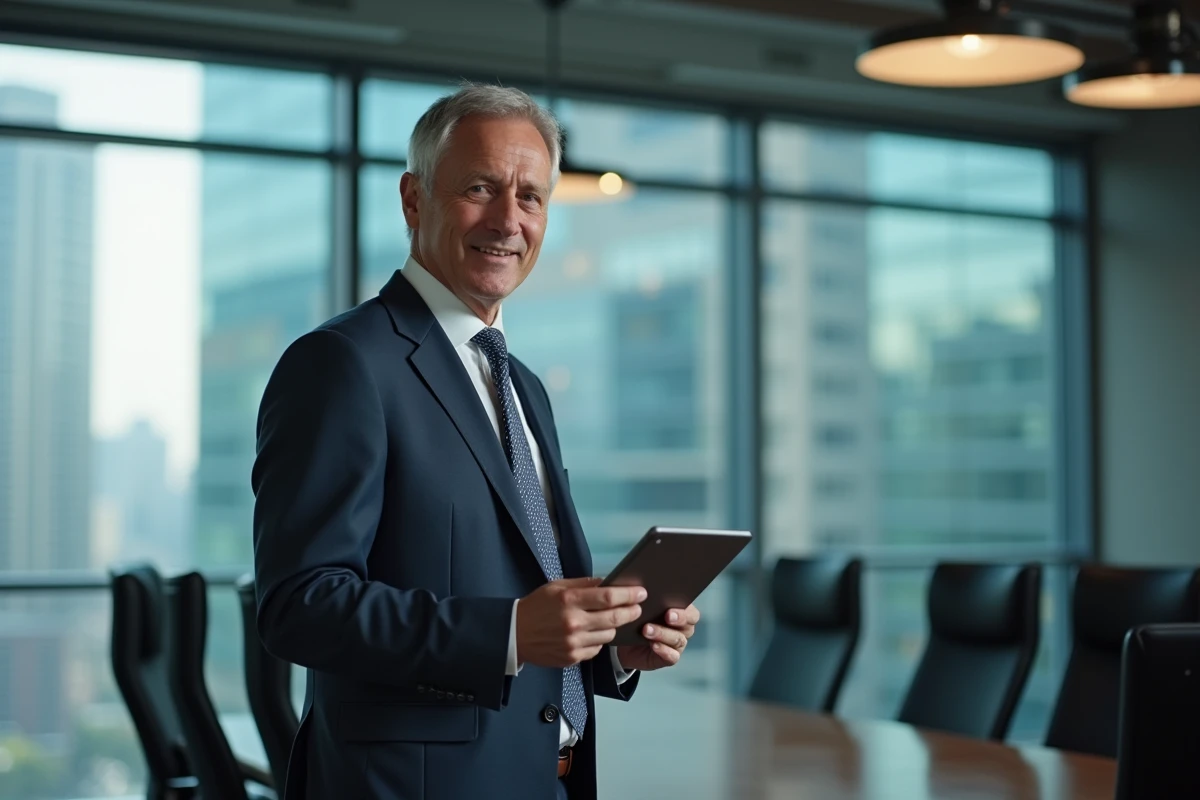 Homme en costume présentant lors d