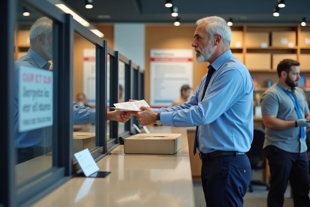 Homme en costume au comptoir d