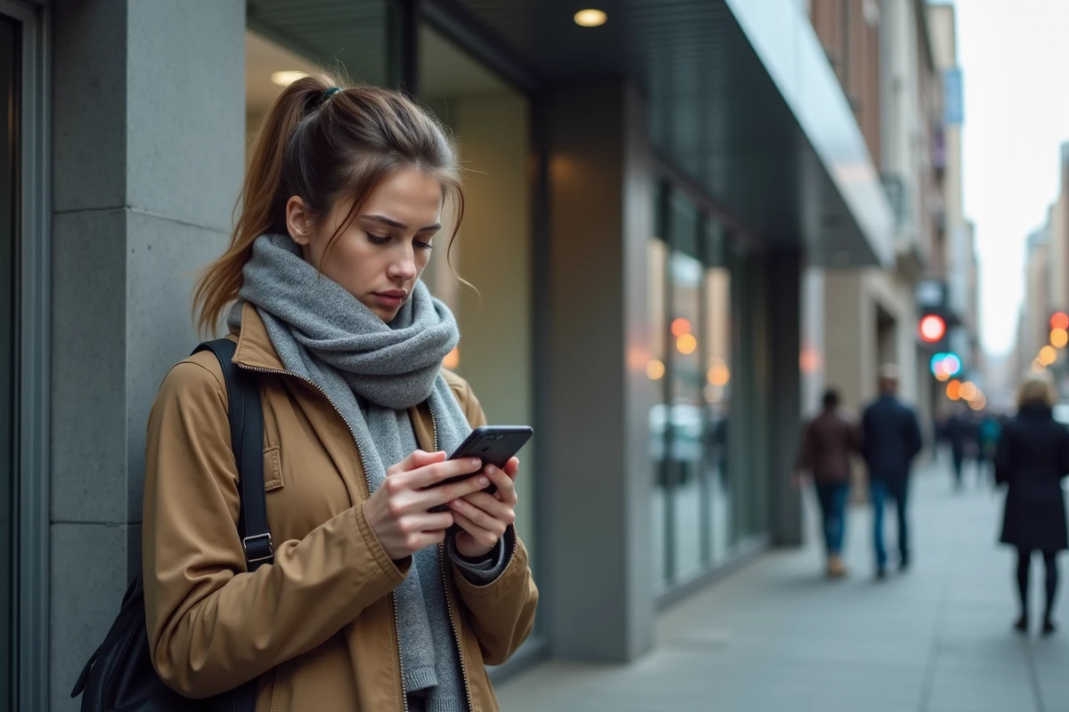 Jeune femme anxieuse devant un bureau d