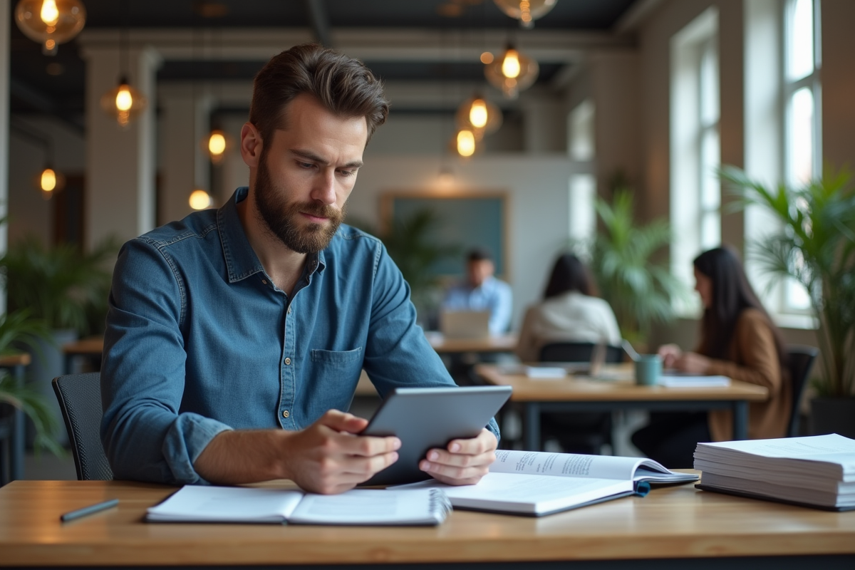 Jeune responsable RH examine des profils sur une tablette