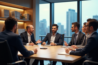 Groupe de professionnels en réunion dans un bureau moderne